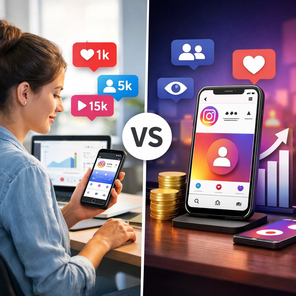 Comparação visual entre seguidores, curtidas e visualizações no Instagram