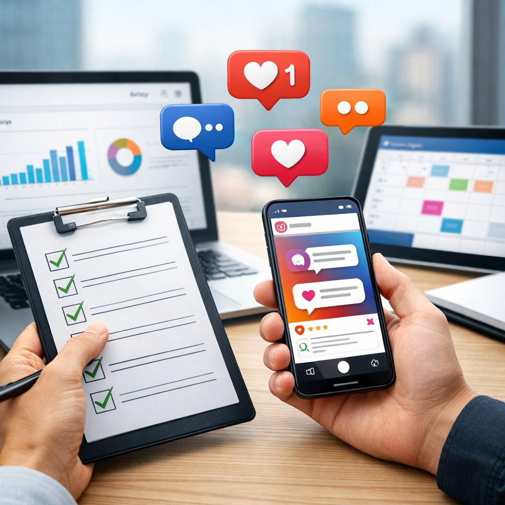 Checklist editorial para comprar comentários personalizados no Instagram com foco em coerência de marca