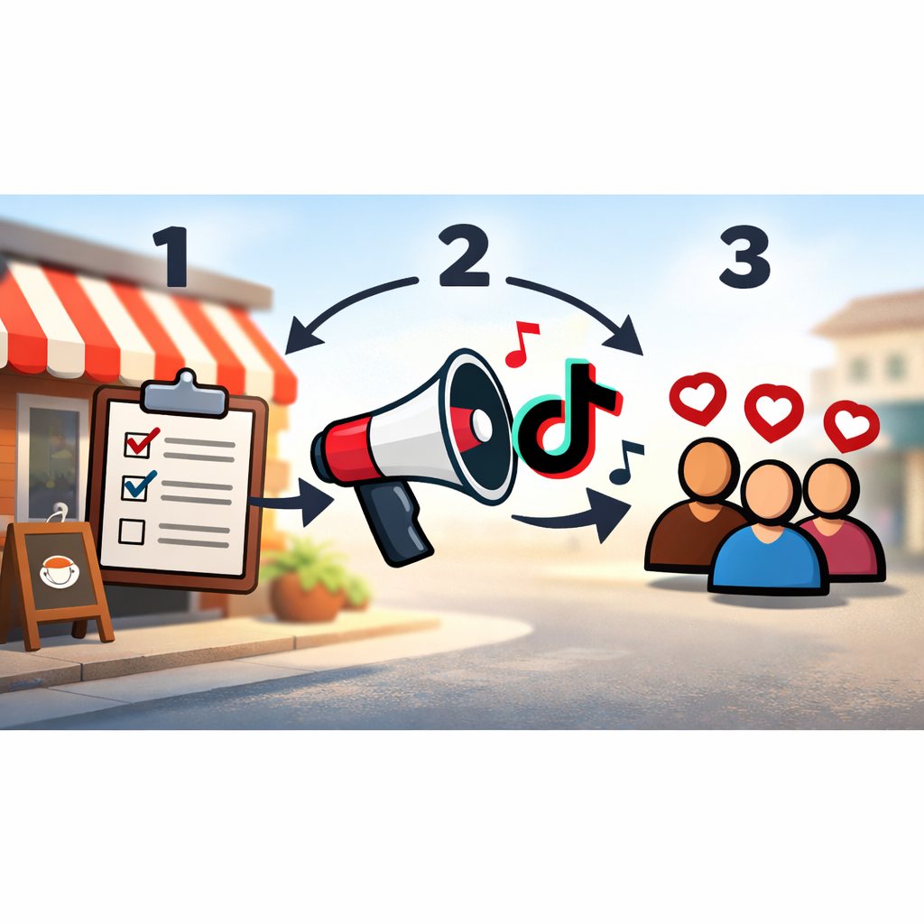 Negocio local creando contenido para TikTok en una escena editorial moderna.