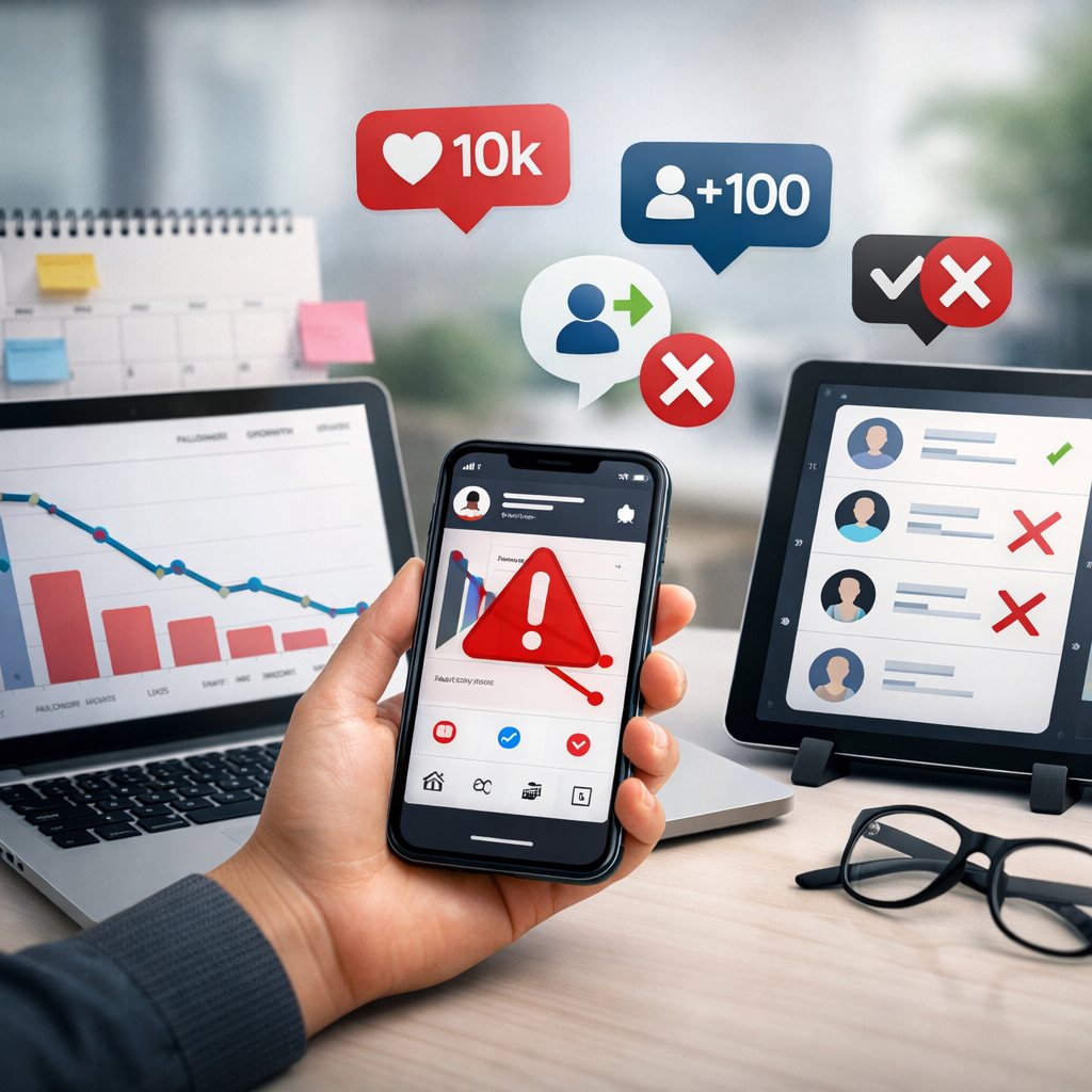 Pessoa analisando estratégia de crescimento no Instagram em laptop e celular