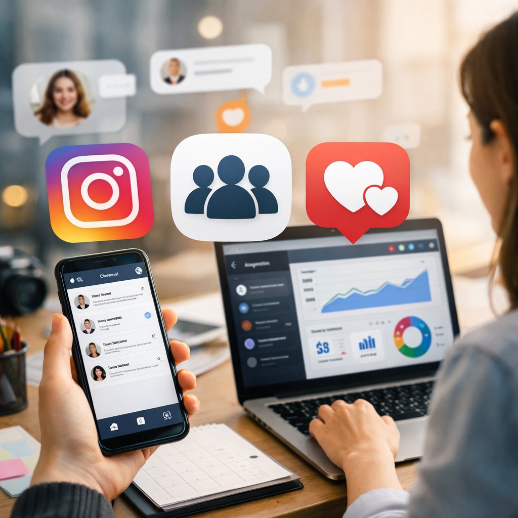 Criador de conteúdo visualizando um canal de difusão no Instagram em um celular.