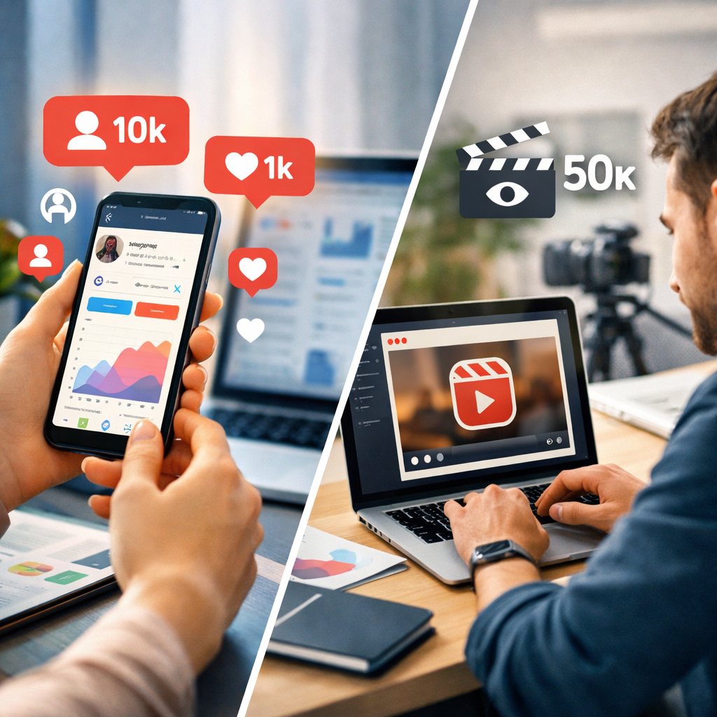 Instagram growth comparison showing followers, likes, and Reel views on a smartphone interface