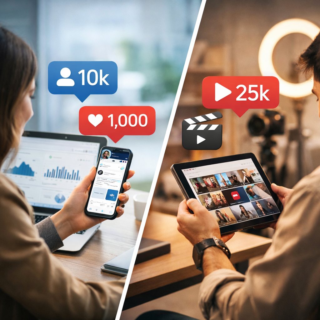Vergleich von Followern, Likes und Reel-Aufrufen für Instagram